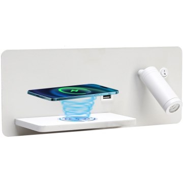 Immax 08286L - LED Настінний точковий світильник з поличкою, USB-портом і бездротовою зарядкою Be PREPARE LED/3W/230V + LED/3W білий