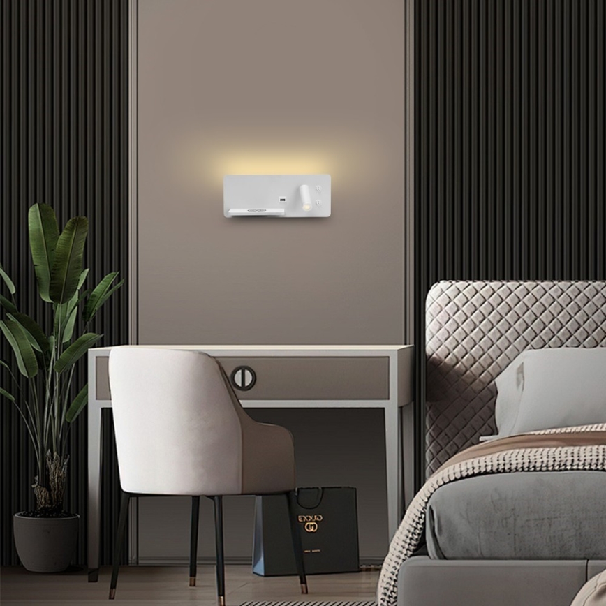 Immax 08286L - Светодиодный настенный точечный светильник с полкой, USB-портом и беспроводной зарядкой Be PREPARE LED/3W/230V + LED/3W белый