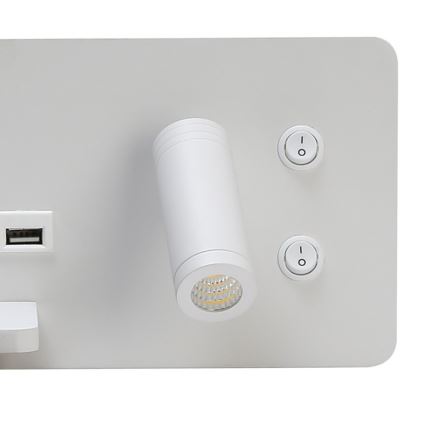 Immax 08286L - Светодиодный настенный точечный светильник с полкой, USB-портом и беспроводной зарядкой Be PREPARE LED/3W/230V + LED/3W белый
