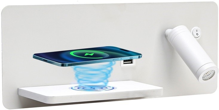 Immax 08286L - Светодиодный настенный точечный светильник с полкой, USB-портом и беспроводной зарядкой Be PREPARE LED/3W/230V + LED/3W белый