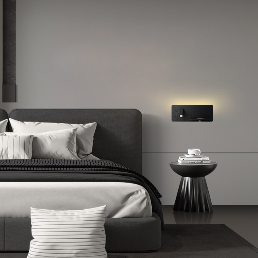 Immax 08287L - LED Настінний точковий світильник з поличкою, USB-портом і бездротовою зарядкою Be PREPARE LED/3W/230V + LED/3W чорний