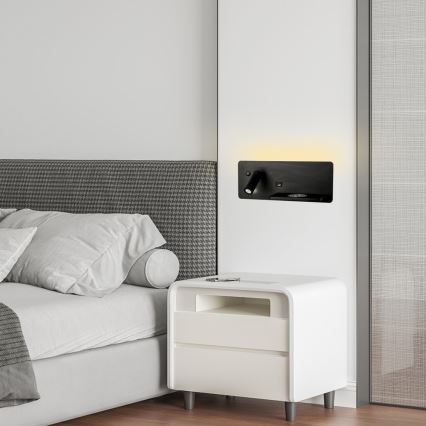 Immax 08287L - LED Настінний точковий світильник з поличкою, USB-портом і бездротовою зарядкою Be PREPARE LED/3W/230V + LED/3W чорний