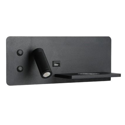 Immax 08287L - Светодиодный настенный точечный светильник с полкой, USB-портом и беспроводной зарядкой Be PREPARE LED/3W/230V + LED/3W черный