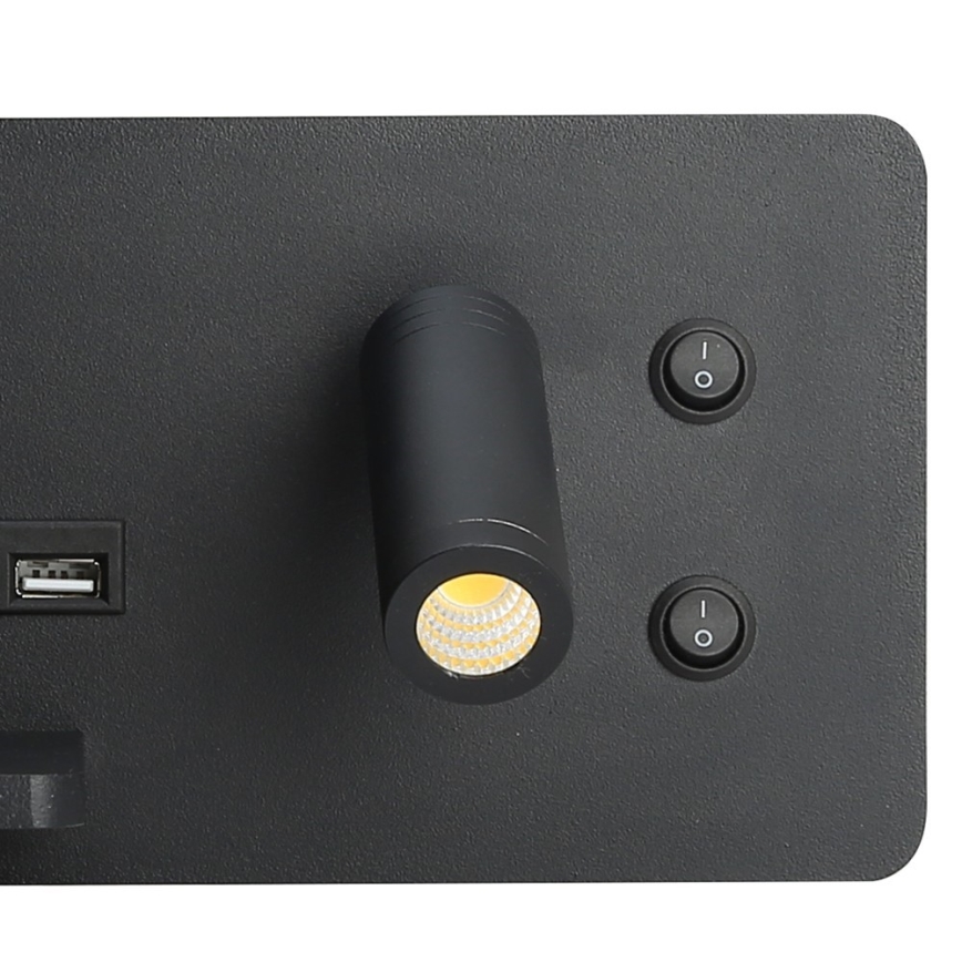 Immax 08288L - LED Настінний точковий світильник з поличкою, USB-портом і бездротовою зарядкою Be PREPARE LED/3W/230V + LED/3W чорний