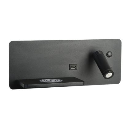 Immax 08288L - Светодиодный настенный точечный светильник с полкой, USB-портом и беспроводной зарядкой Be PREPARE LED/3W/230V + LED/3W черный