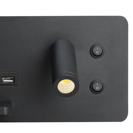 Immax 08288L - Светодиодный настенный точечный светильник с полкой, USB-портом и беспроводной зарядкой Be PREPARE LED/3W/230V + LED/3W черный