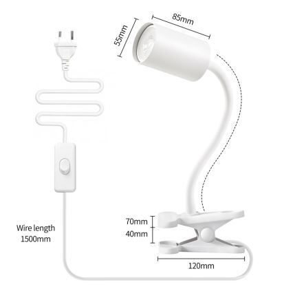 Гибкая лампа с зажимом PUNTO 1xGU10/9W/230V белая