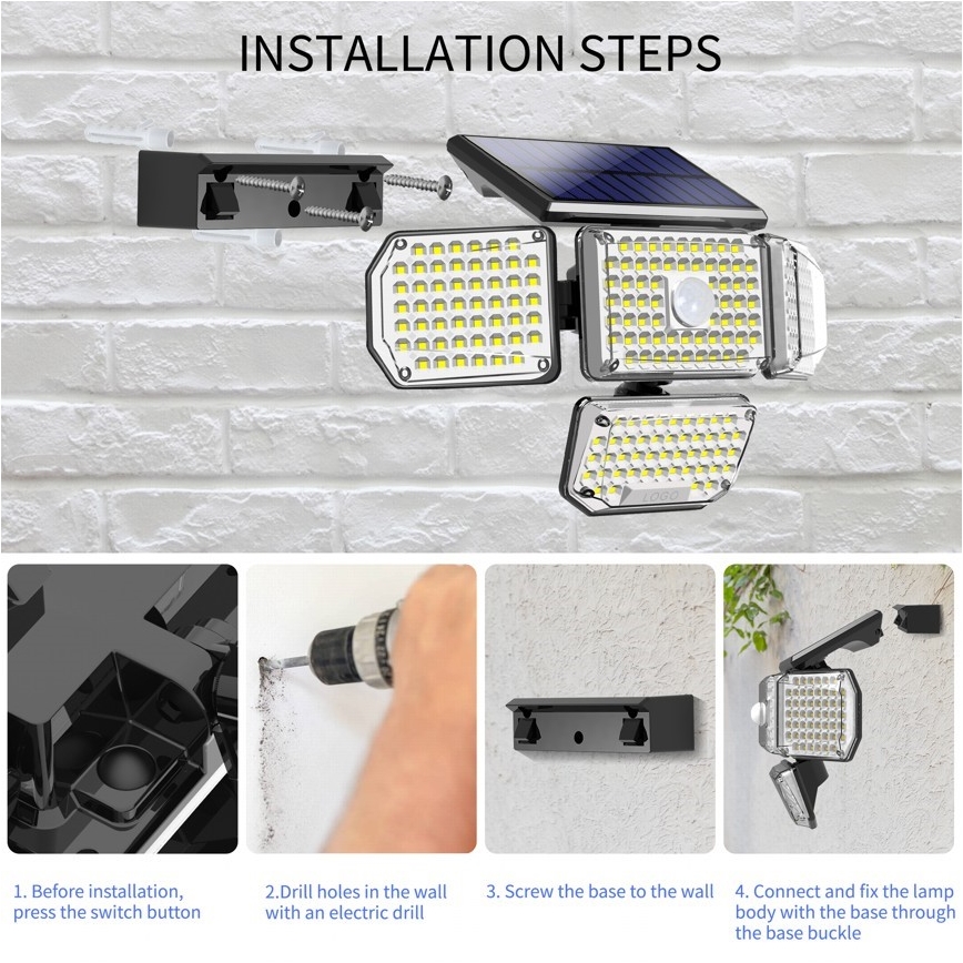Світлодіодний настінний світильник з датчиком на сонячній батареї LED/5W/5,5V IP65 2400 mAh