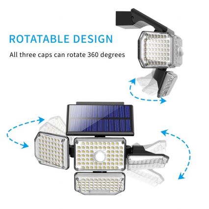 Світлодіодний настінний світильник з датчиком на сонячній батареї LED/5W/5,5V IP65 2400 mAh