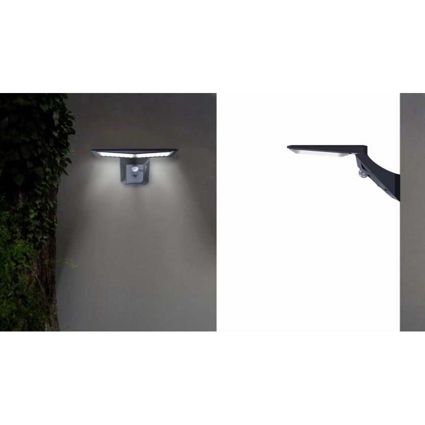 Светодиодный настенный светильник на солнечной батарее с датчиком LED/2,6W/5,5V IP65 1800 mAh черный