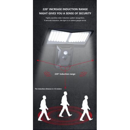 Светодиодный настенный светильник на солнечной батарее с датчиком LED/2,6W/5,5V IP65 1800 mAh черный
