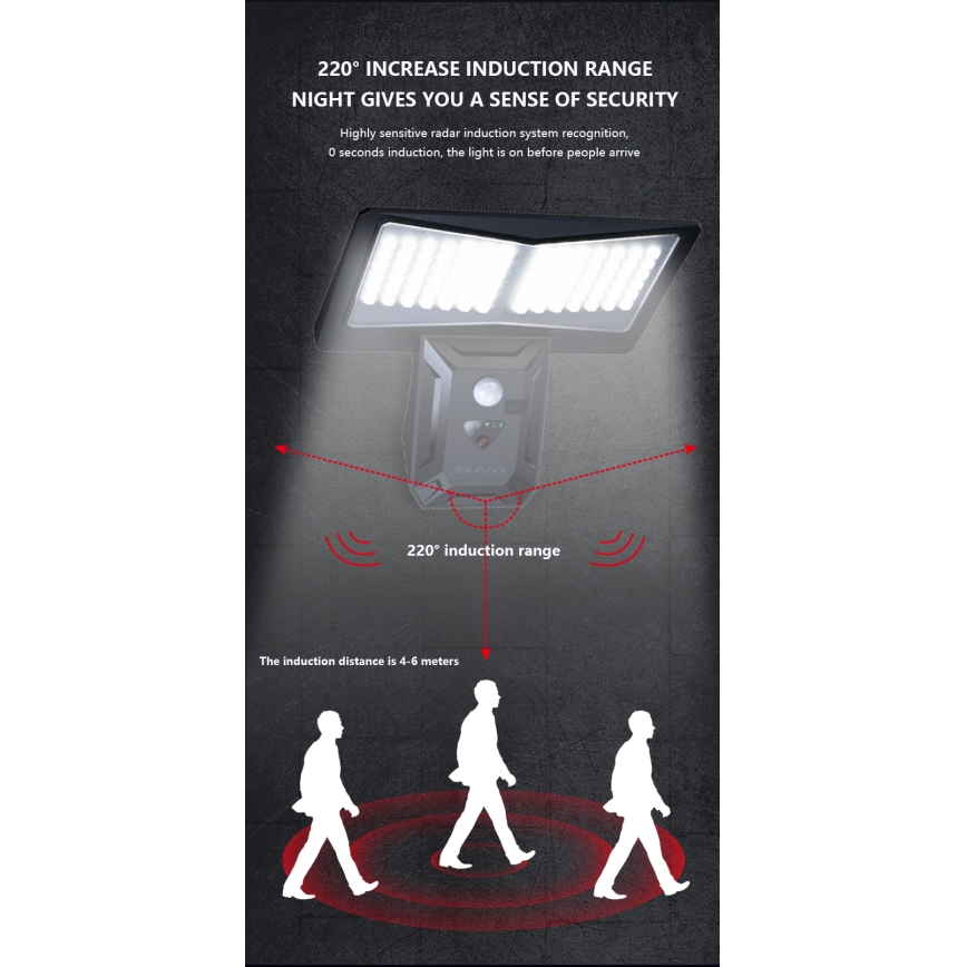 Светодиодный настенный светильник на солнечной батарее с датчиком LED/2,6W/5,5V IP65 1800 mAh черный