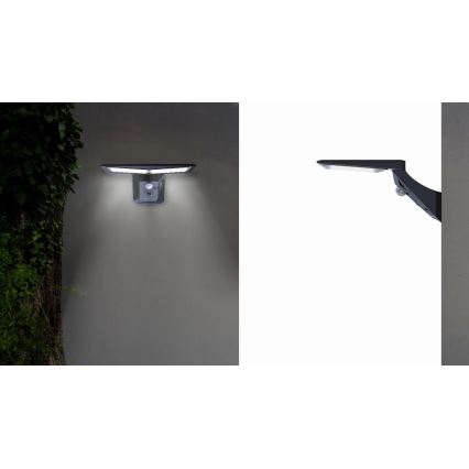 Світлодіодний настінний світильник з датчиком на сонячній батареї LED/2,6W/5,5V IP65 1800 mAh чорний