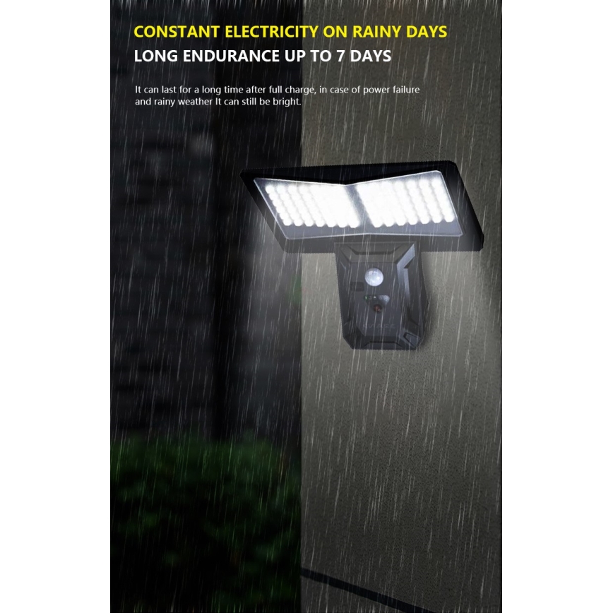 Світлодіодний настінний світильник з датчиком на сонячній батареї LED/2,6W/5,5V IP65 1800 mAh чорний