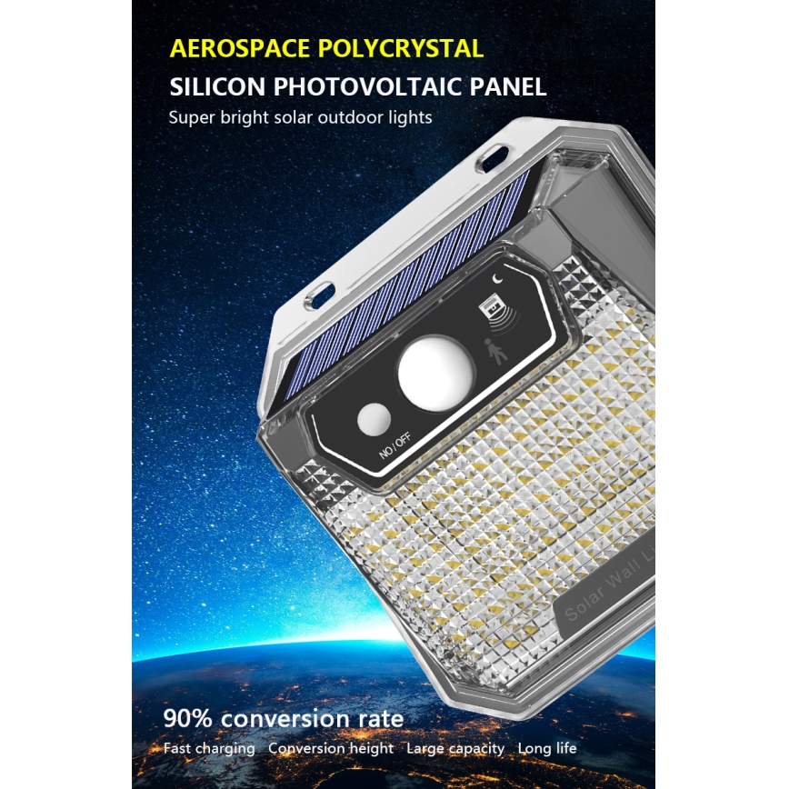 Светодиодный настенный светильник на солнечной батарее с датчиком LED/3W/5,5V IP65 1200 mAh
