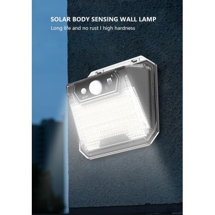 Світлодіодний настінний світильник з датчиком на сонячній батареї LED/3W/5,5V IP65 1200 mAh