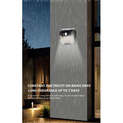 Світлодіодний настінний світильник з датчиком на сонячній батареї LED/3W/5,5V IP65 1200 mAh