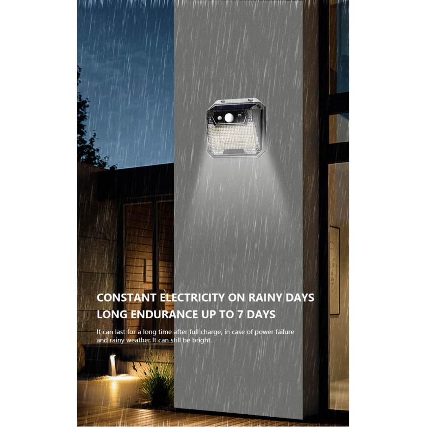 Світлодіодний настінний світильник з датчиком на сонячній батареї LED/3W/5,5V IP65 1200 mAh
