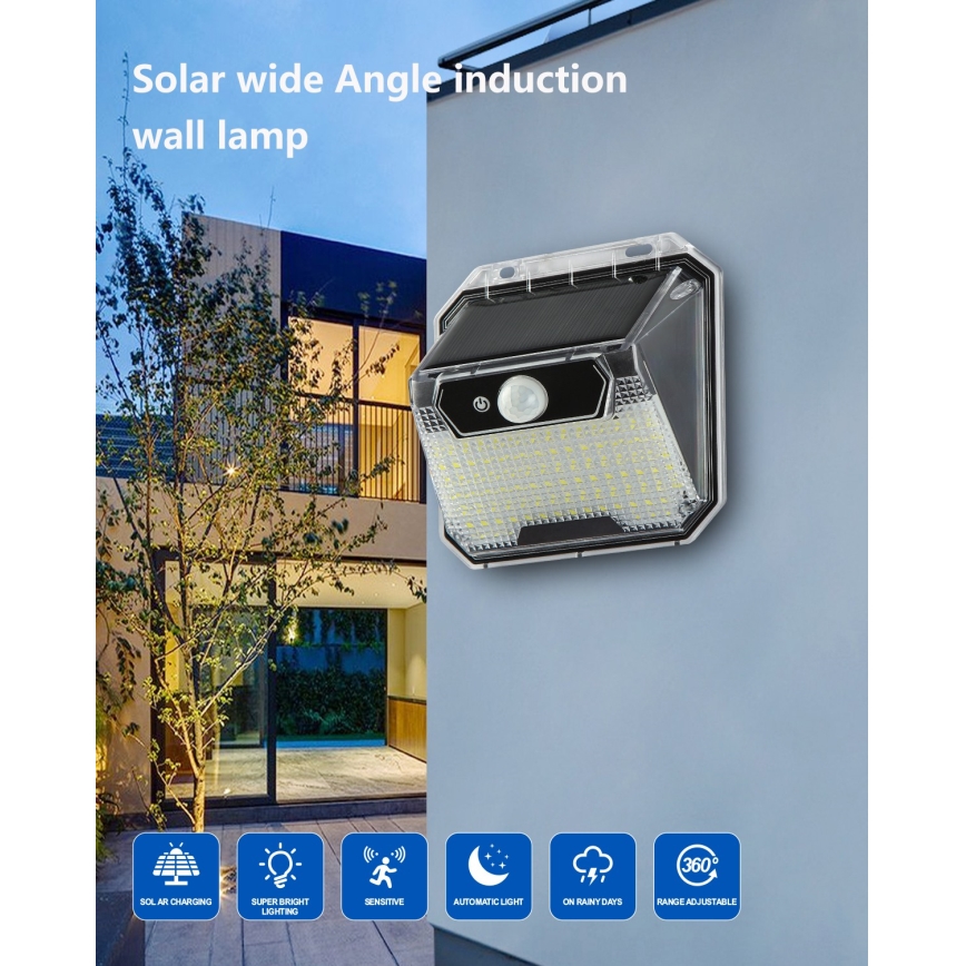 Світлодіодний настінний світильник з датчиком на сонячній батареї LED/3W/5,5V IP65 1200 mAh