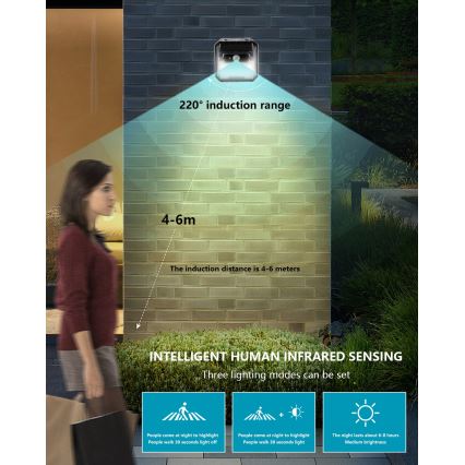 Світлодіодний настінний світильник з датчиком на сонячній батареї LED/3W/5,5V IP65 1200 mAh