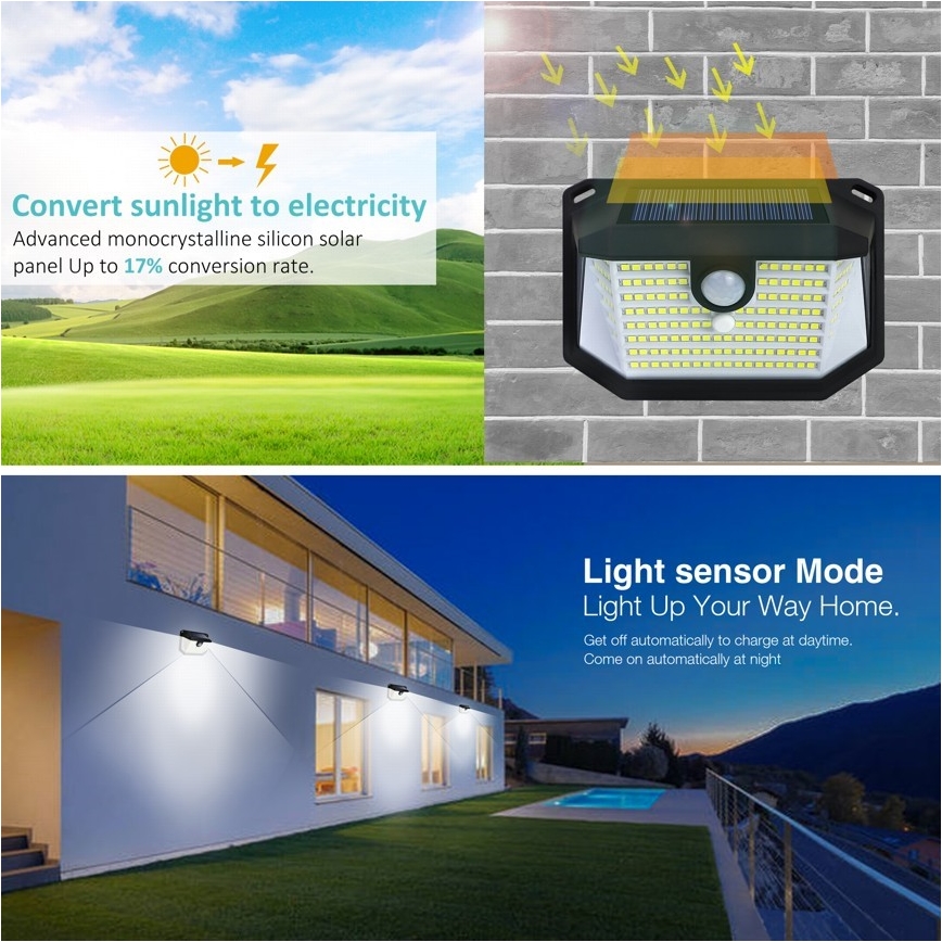 Светодиодный настенный светильник на солнечной батарее с датчиком LED/4W/5,5V IP65 1200 mAh