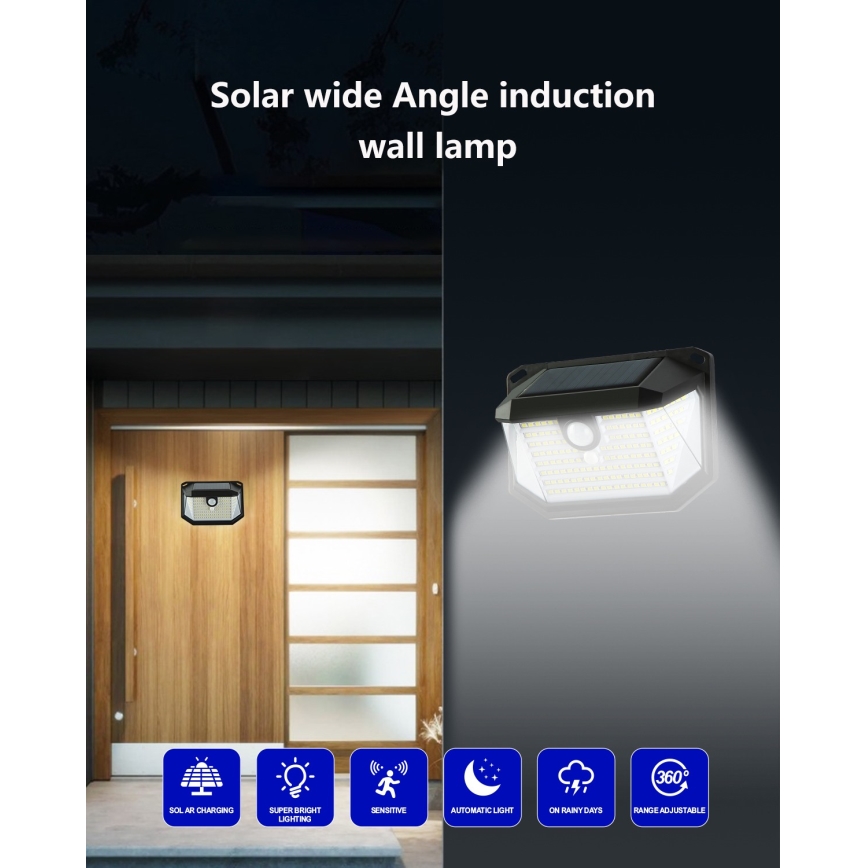 Светодиодный настенный светильник на солнечной батарее с датчиком LED/4W/5,5V IP65 1200 mAh