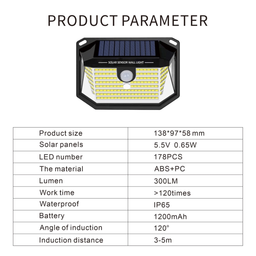Светодиодный настенный светильник на солнечной батарее с датчиком LED/4W/5,5V IP65