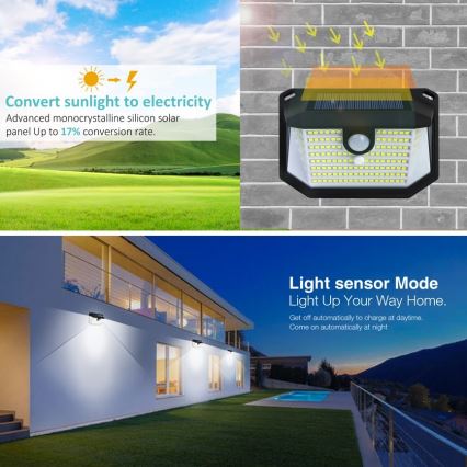 Світлодіодний настінний світильник з датчиком на сонячній батареї LED/4W/5,5V IP65 1200 mAh