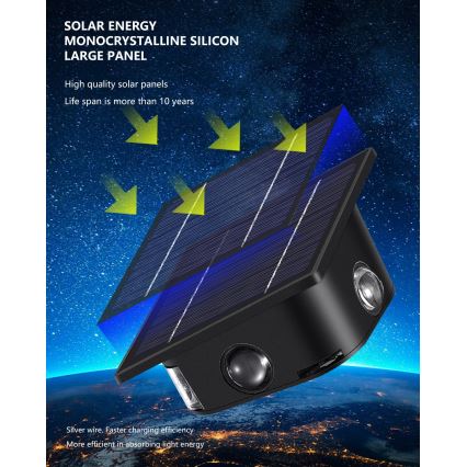 Светодиодный настенный светильник на солнечной батарее с датчиком LED/2W/5V IP54 1300 mAh