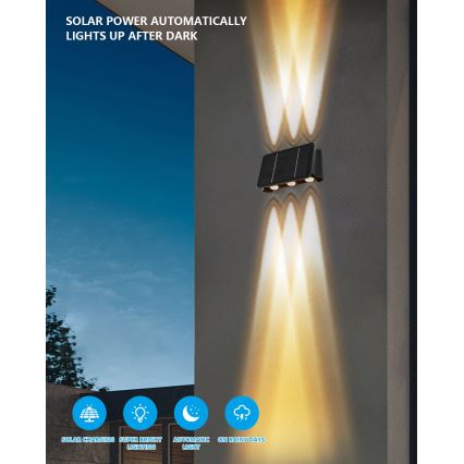 Світлодіодний настінний світильник з датчиком на сонячній батареї LED/2W/5V IP54 1300 mAh