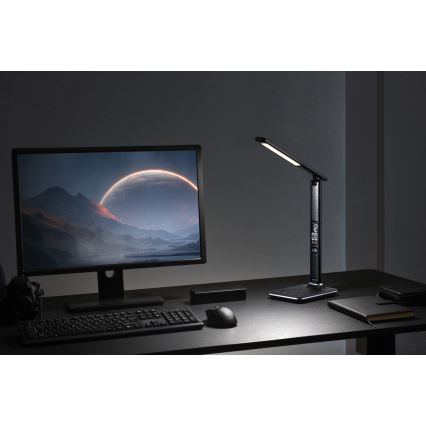 Светодиодная настольная лампа с регулированием яркости и дисплеем LED/9W/230V/12V черный