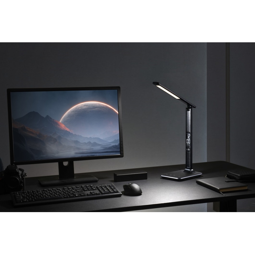 Светодиодная настольная лампа с регулированием яркости и дисплеем LED/9W/230V/12V черный