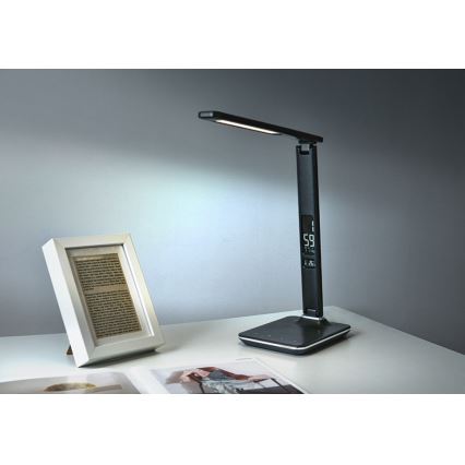 Светодиодная настольная лампа с регулированием яркости и дисплеем LED/9W/230V/12V черный