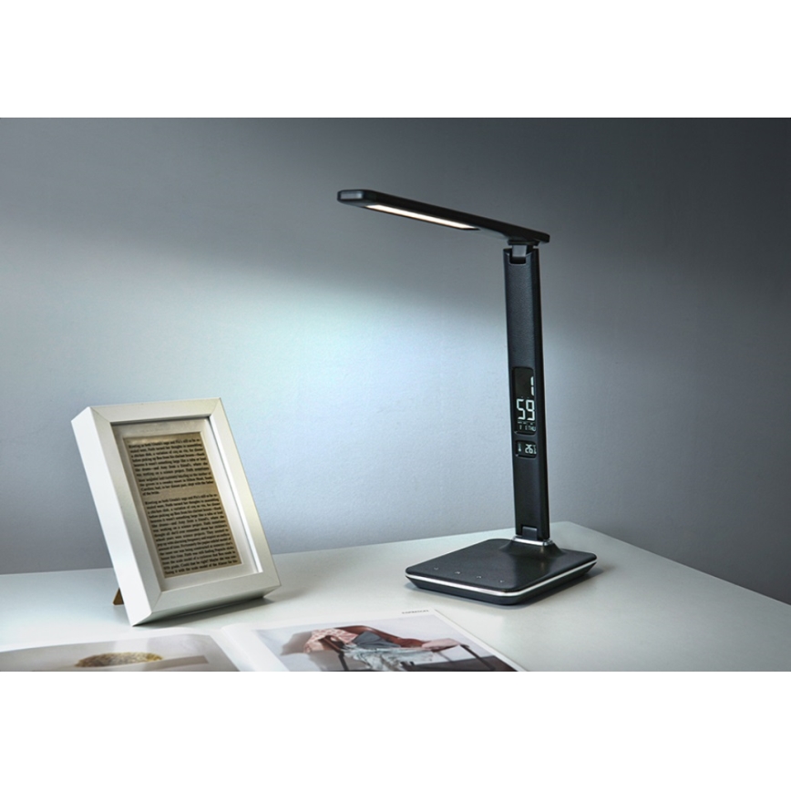 Светодиодная настольная лампа с регулированием яркости и дисплеем LED/9W/230V/12V черный