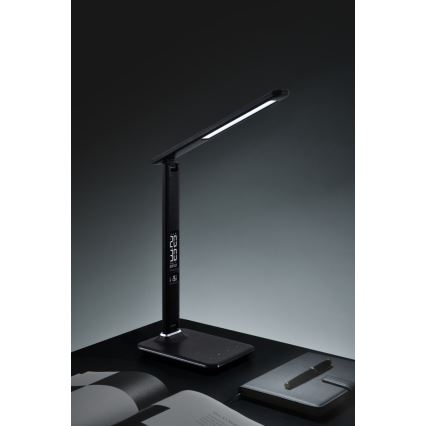 Светодиодная настольная лампа с регулированием яркости и дисплеем LED/9W/230V/12V черный