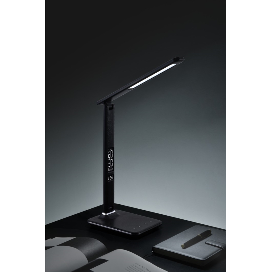 Светодиодная настольная лампа с регулированием яркости и дисплеем LED/9W/230V/12V черный