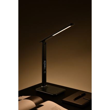 Светодиодная настольная лампа с регулированием яркости и дисплеем LED/9W/230V/12V черный