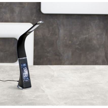 Настільна LED лампа з регулюванням яскравості та дисплеєм LEATHER LED/7W/230V чорний
