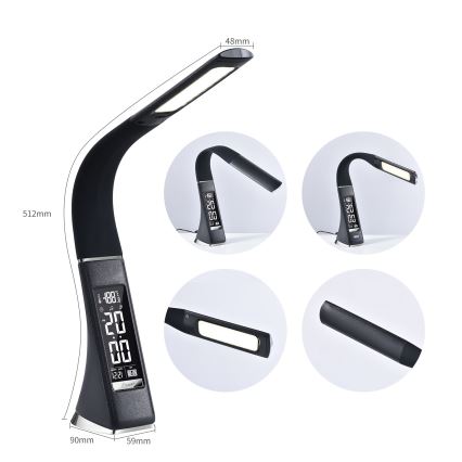 Настільна LED лампа з регулюванням яскравості та дисплеєм LEATHER LED/7W/230V чорний