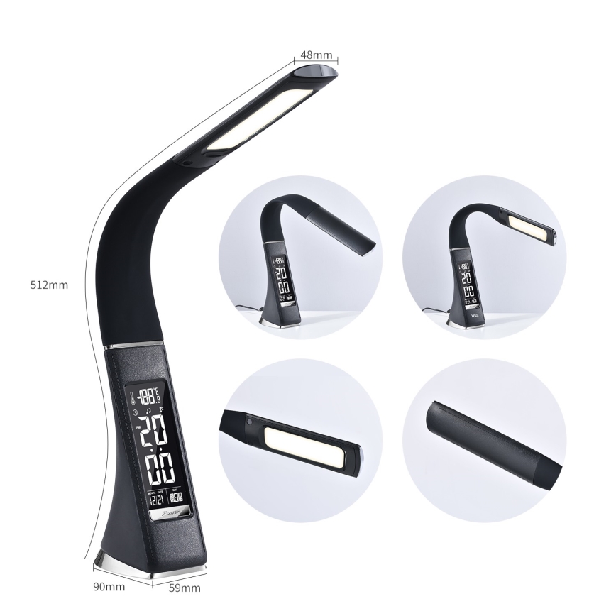 Настільна LED лампа з регулюванням яскравості та дисплеєм LEATHER LED/7W/230V чорний