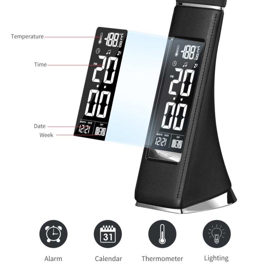 Настільна LED лампа з регулюванням яскравості та дисплеєм LEATHER LED/7W/230V чорний