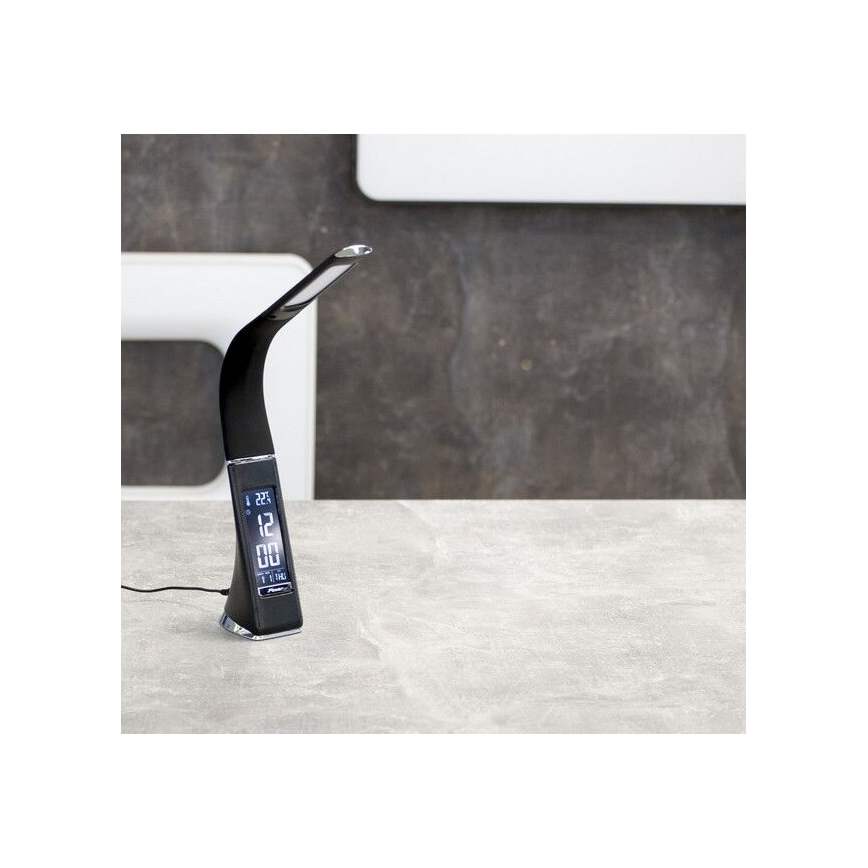 Настільна LED лампа з регулюванням яскравості та дисплеєм LEATHER LED/7W/230V чорний
