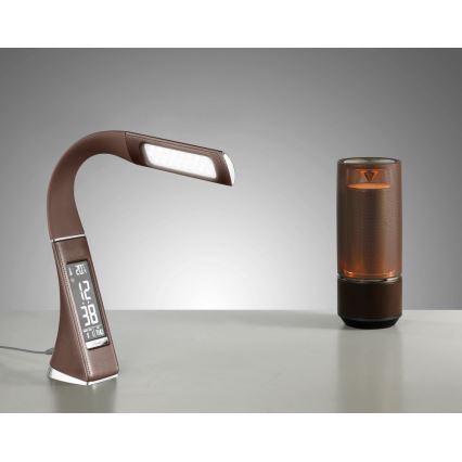 Светодиодная настольная лампа с регулированием яркости и дисплеем LEATHER LED/7W/230V коричневый