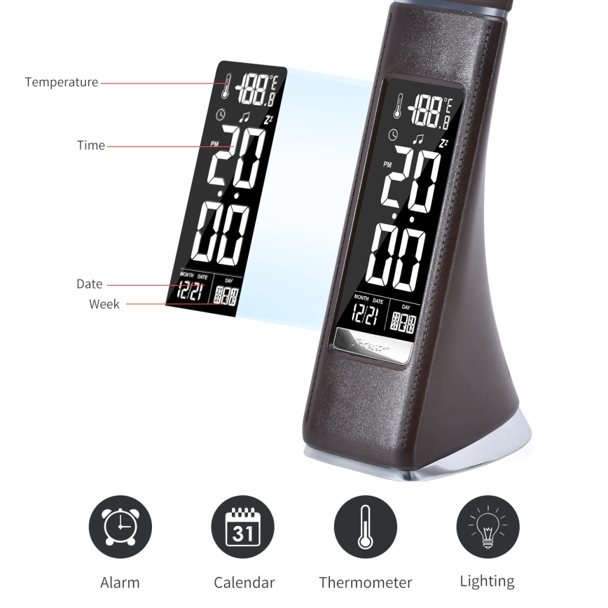 Светодиодная настольная лампа с регулированием яркости и дисплеем LEATHER LED/7W/230V коричневый