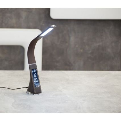 Светодиодная настольная лампа с регулированием яркости и дисплеем LEATHER LED/7W/230V коричневый