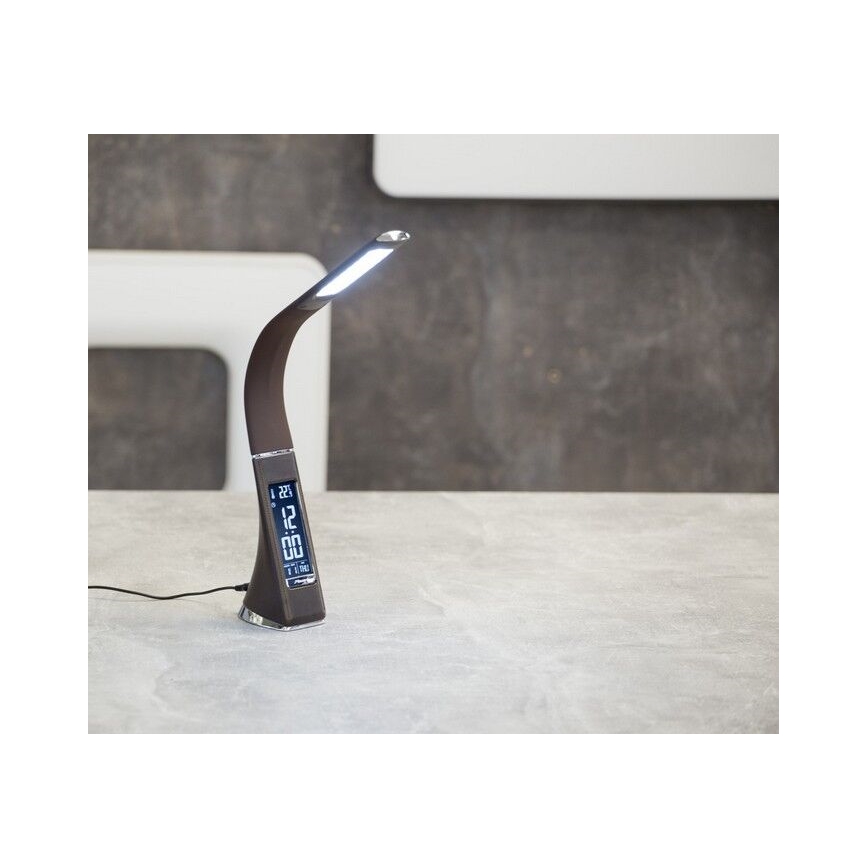 Светодиодная настольная лампа с регулированием яркости и дисплеем LEATHER LED/7W/230V коричневый