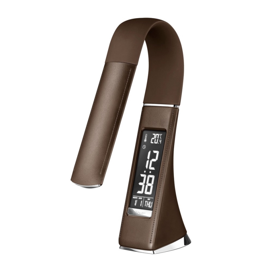 Светодиодная настольная лампа с регулированием яркости и дисплеем LEATHER LED/7W/230V коричневый