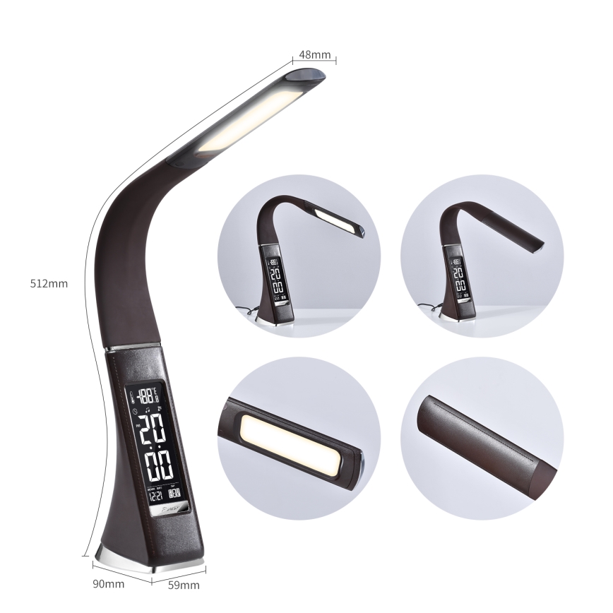 Светодиодная настольная лампа с регулированием яркости и дисплеем LEATHER LED/7W/230V коричневый