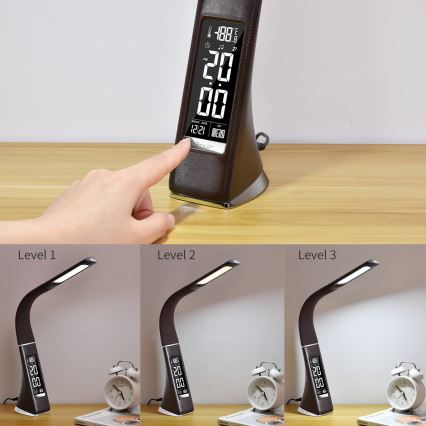 Светодиодная настольная лампа с регулированием яркости и дисплеем LEATHER LED/7W/230V коричневый