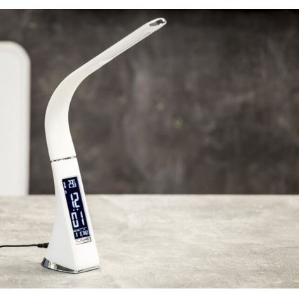 Светодиодная настольная лампа с регулированием яркости и дисплеем LEATHER LED/7W/230V белый